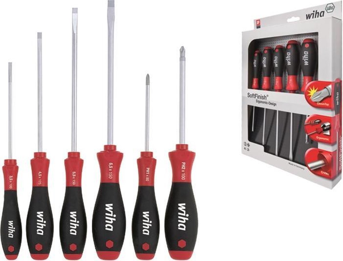 Wiha 302 HK6 SO SoftFinish sleufkop/ Phillips-Schroevendraaierset - 6 delig