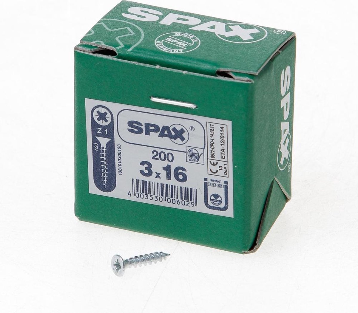 SPAX -S 1081010300163 Universele schroef, Verzonken kop, 3 x 16, Voldraad, Kruiskop Z1, S-punt - WIROX - 200 stuks
