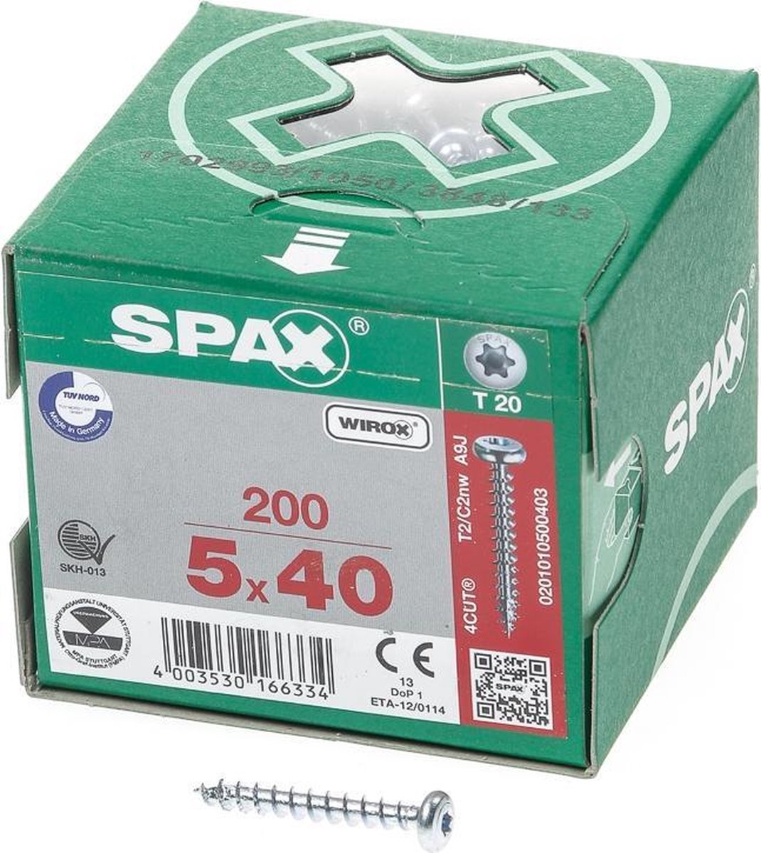 SPAX 201010500403 Universele schroef, Bolkop, 5 x 40, Voldraad, T-STAR plus T20 - WIROX - 200 stuks