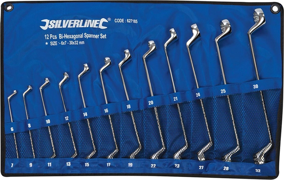 Silverline line 627185 12-delige Ringsleutelset - diep doorgezet - 6-32mm - Plata