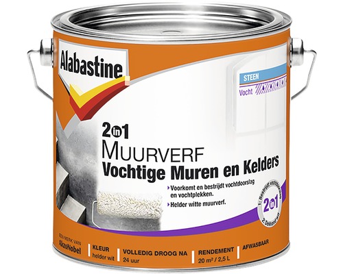 Alabastine 5096050 2In1 Muurverf Vochtige Muren en Kelders 2,5L - Wit