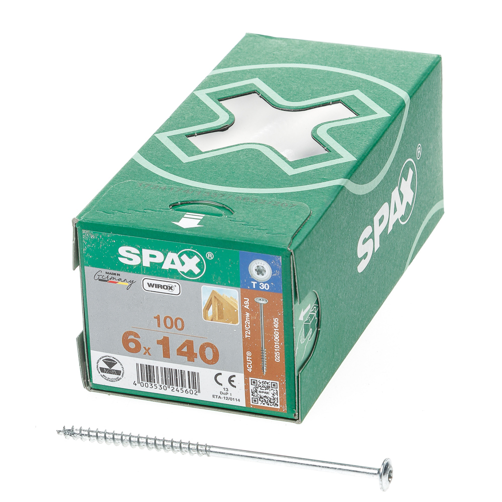 SPAX 251010601405 Hi-Force schroef, Discuskop, 6 x 140, Deeldraad, T-STAR plus T30 - WIROX - 100 stuks