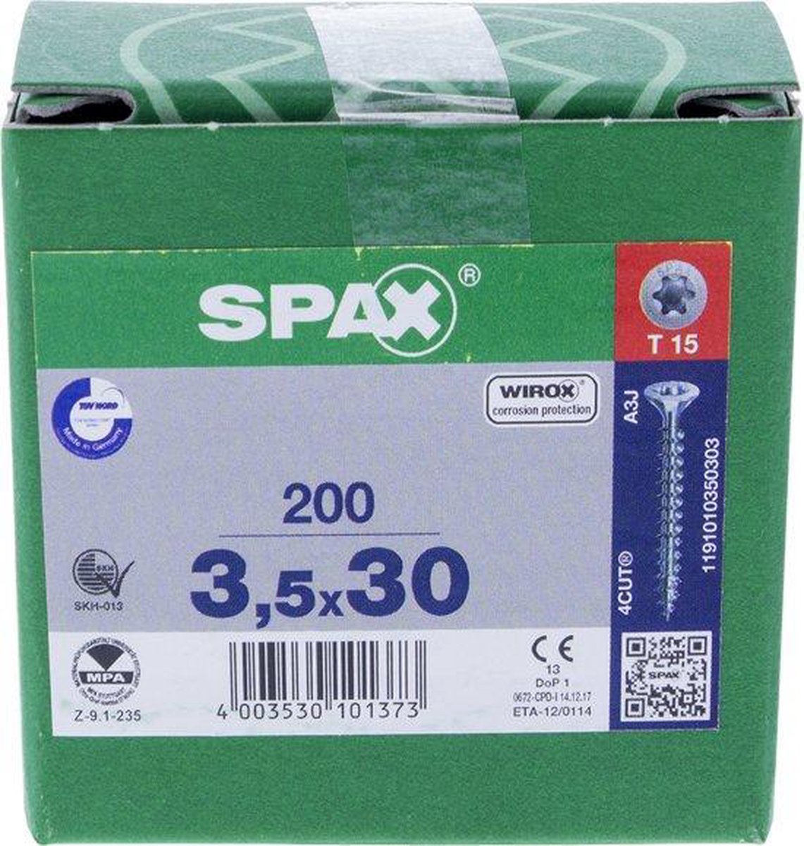 SPAX 1191010400403 Universele schroef, Verzonken kop, 4 x 40, Voldraad, T-STAR plus T20 - WIROX - 200 stuks