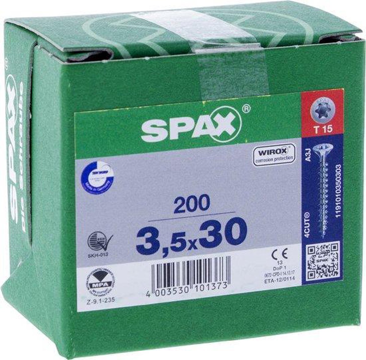 SPAX 1191010400403 Universele schroef, Verzonken kop, 4 x 40, Voldraad, T-STAR plus T20 - WIROX - 200 stuks