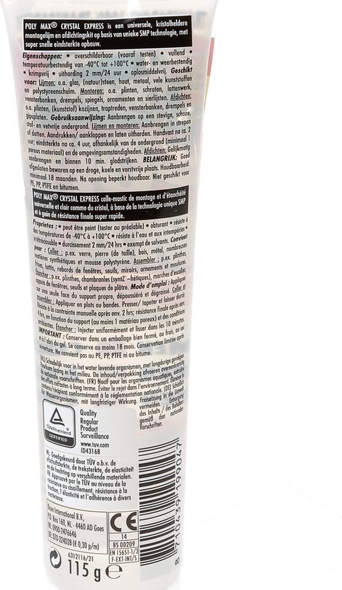 Bison 6300417 Poly Max Crystal Express Constructielijm - 115g