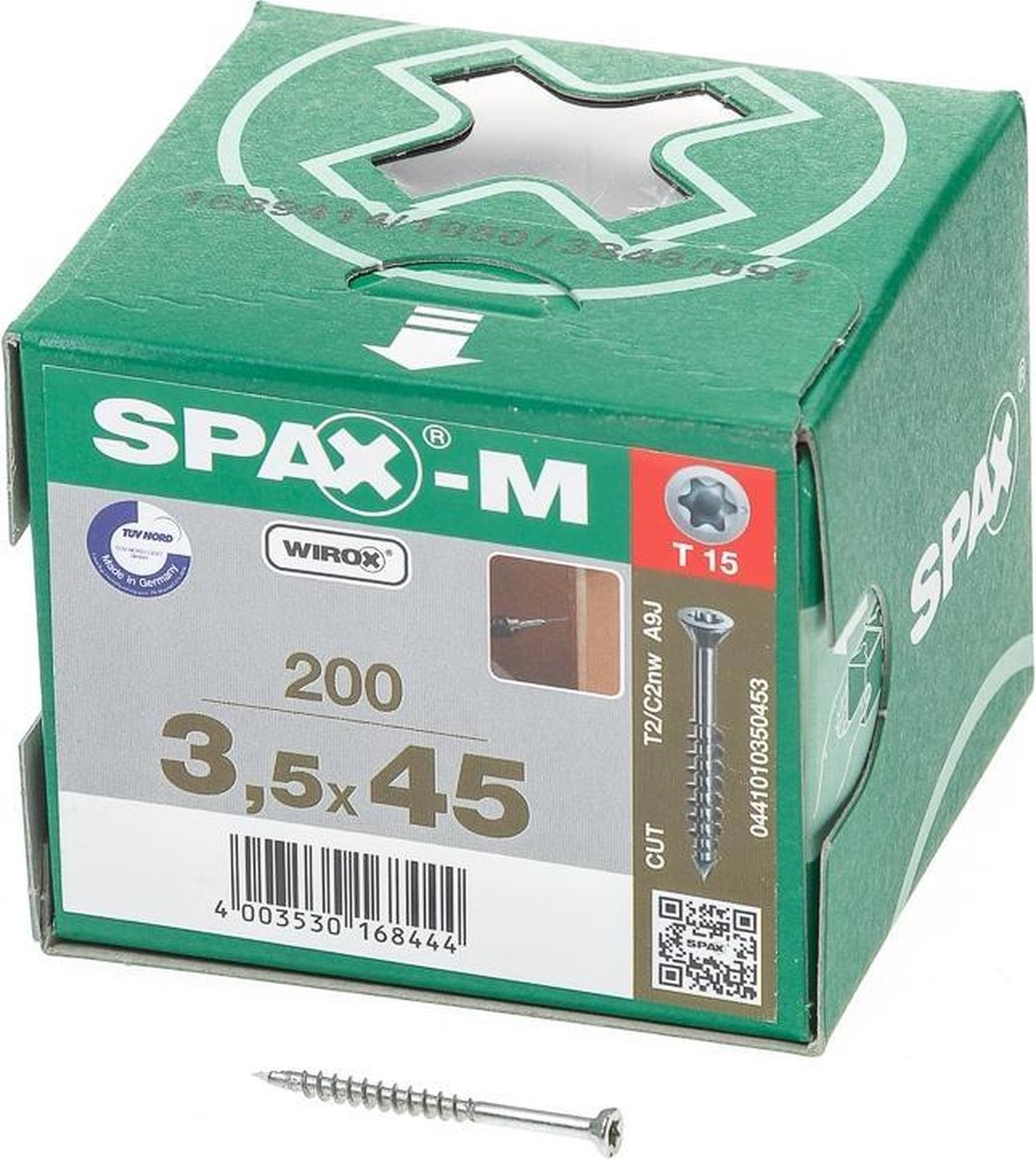 SPAX -M 441010350453 Schroef, Verzonken kop, 3.5 x 45, Deeldraad, T-STAR plus T15 - WIROX - 200 stuks