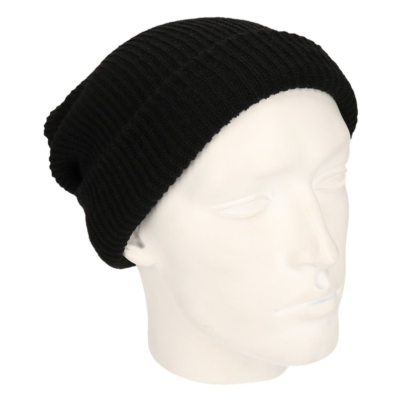 Myrtle Beach Basic beanie muts lang voor heren - Zwart