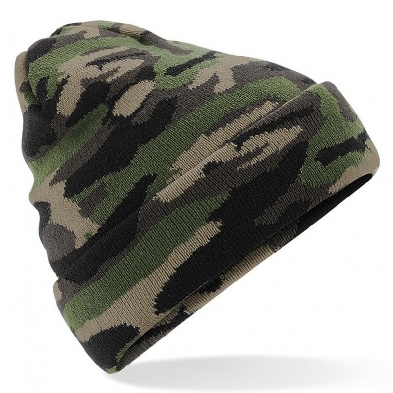 Beechfield e camouflage gebreide wintermuts voor volwassenen - Groen