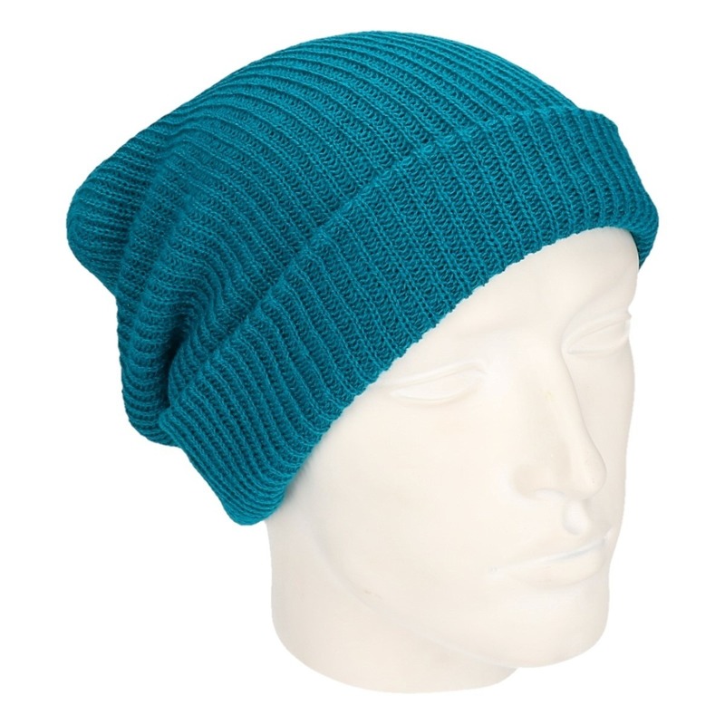 Myrtle Beach Basic beanie muts lang petrol voor heren - Blauw