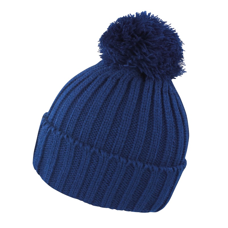 Result Grof gebreide winter muts met pompon navy voor volwassenen - Wintermutsen voor dames/heren