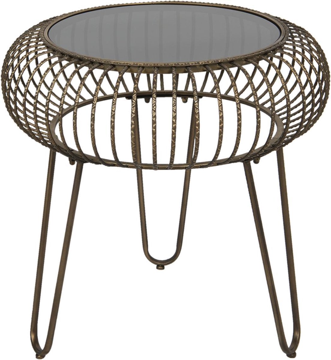 Clayre & Eef Bijzettafel - Ø 48*47 cm ijzer / glas - rond - - 5Y0817 - Bruin
