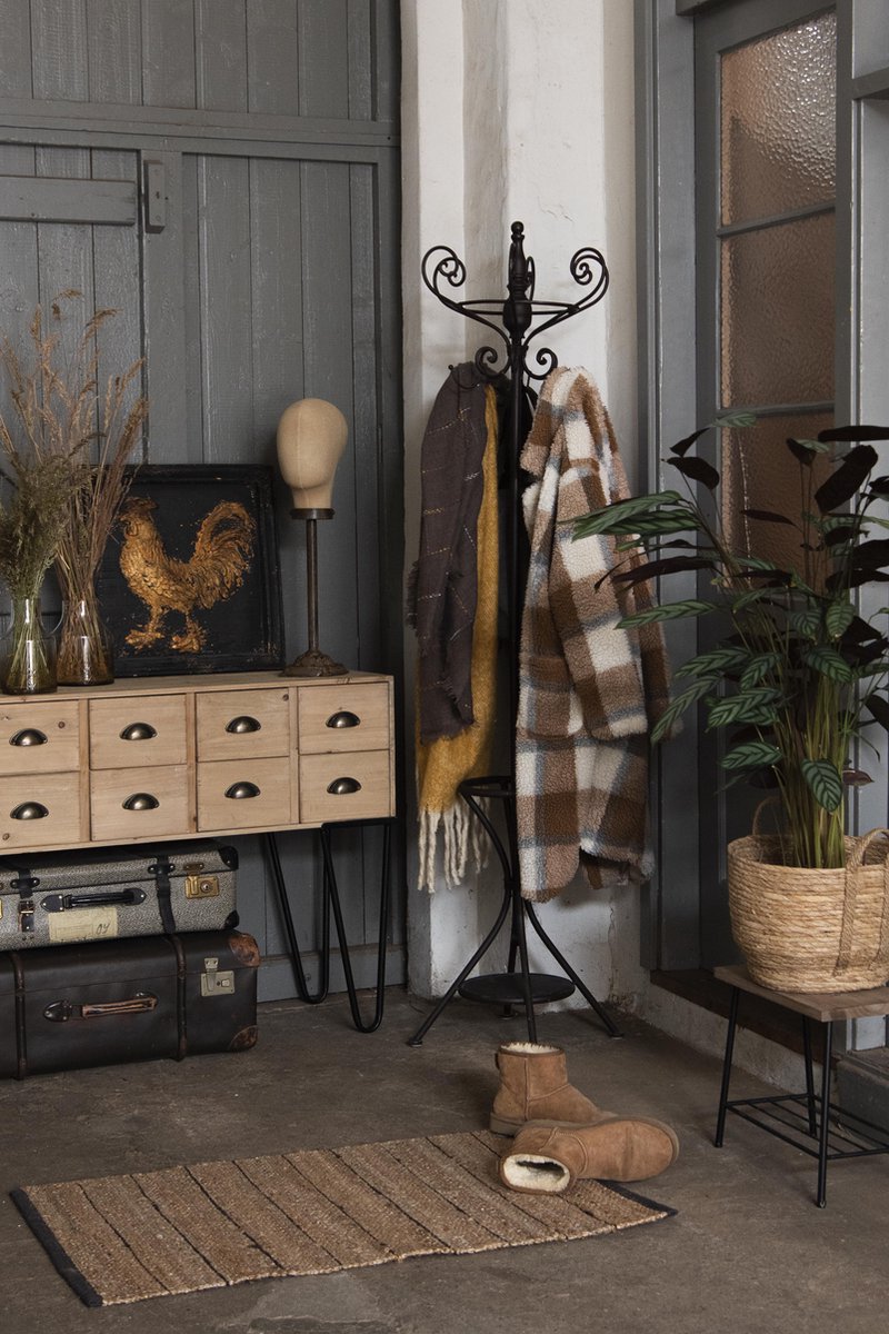 Clayre & Eef Bijzettafel - 40*21*33 cm - goudkleurig - ijzer / hout - rechthoekig - - 64702 - Bruin