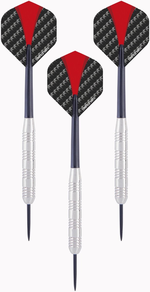 Longfield Games 1x Set van 3 dartpijlen Longfield darts nickel silver 22 grams - Darten/darts sport artikelen pijltjes nickel silver - Kinderen/volwassenen - Rood