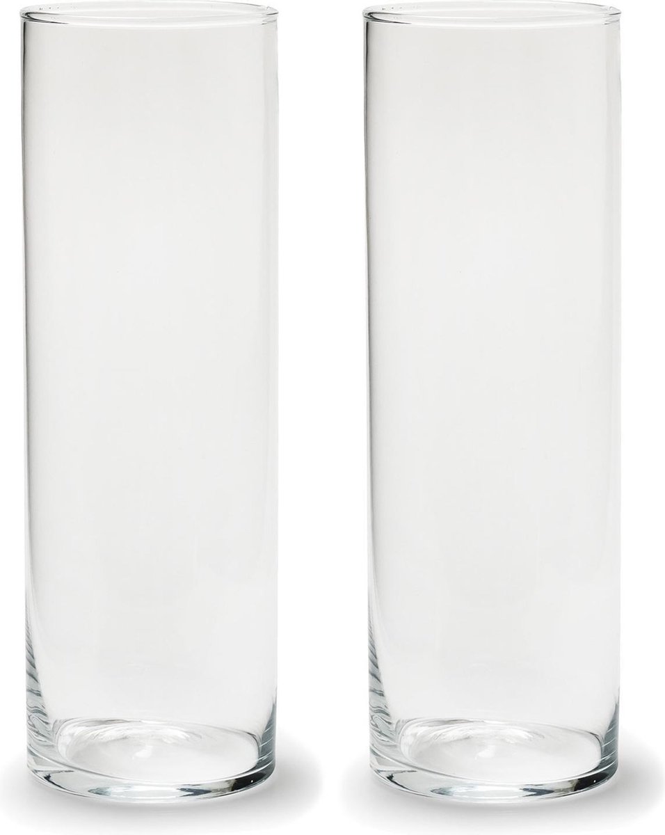 Bellatio Decorations Set van 2x stuks transparante cilinder vaas/vazen van glas 10 x 30 cm - Woonaccessoires/woondecoraties - Glazen bloemenvaas - Boeketvaas