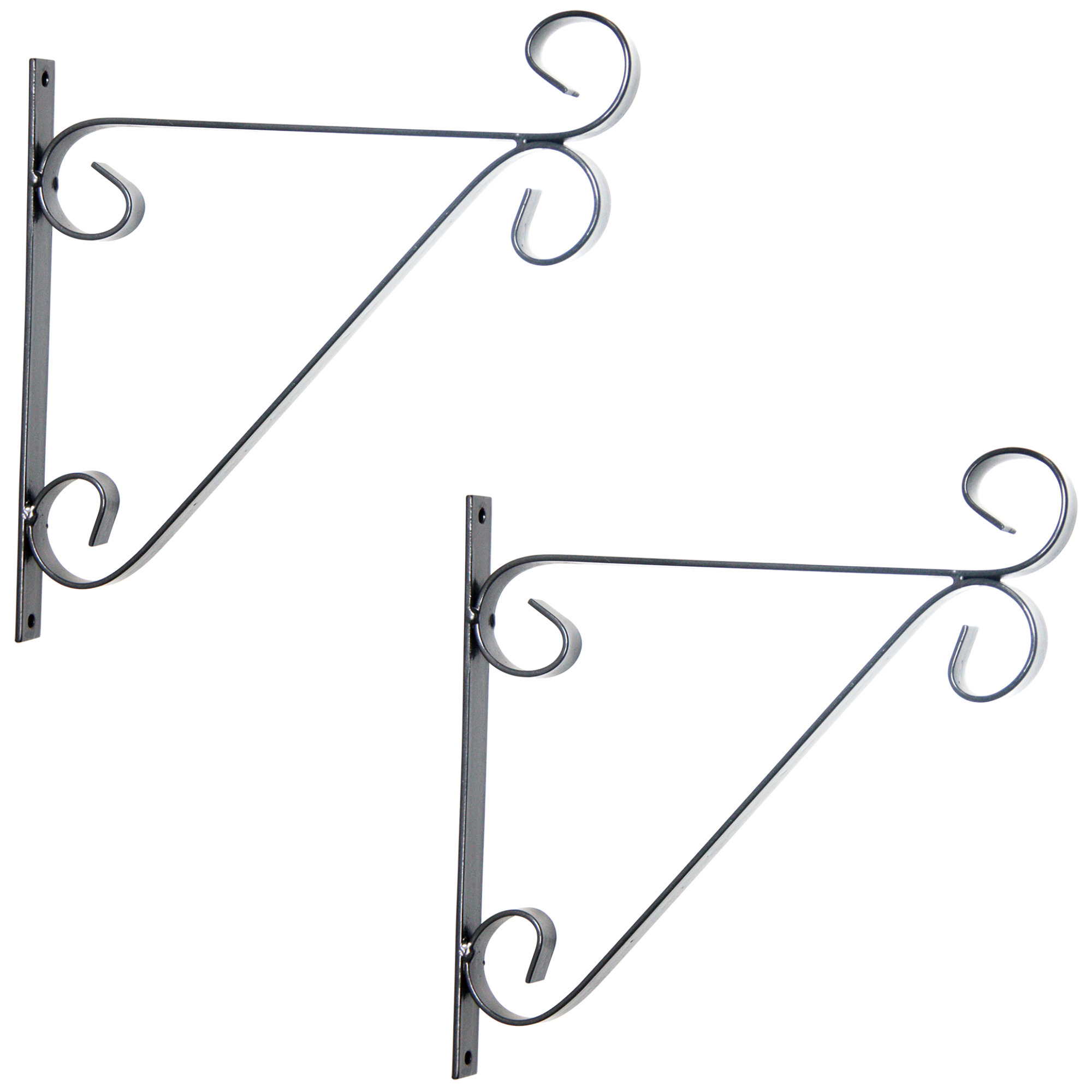 2x Zilveren hangpot haken metaal met krul - 28 x 28 cm - Muurpothangers voor plantenbakken/bloembakken - Tuin/muur decoraties - Silver
