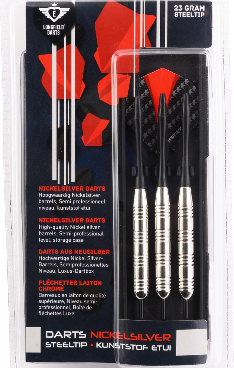 Longfield Games 2x Set van 3 dartpijlen Longfield darts nickel silver 23 grams - Darten/darts sport artikelen pijltjes nickel silver - Kinderen/volwassenen