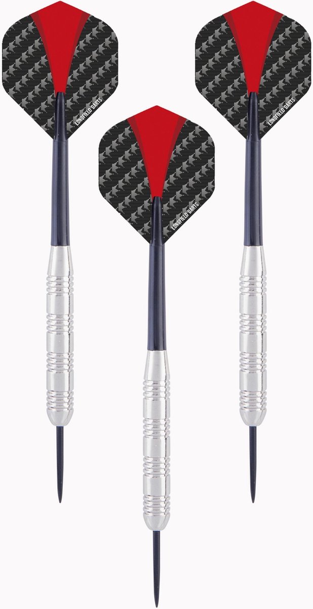 Longfield Games 1x Set van 3 dartpijlen Longfield darts nickel silver 23 grams - Darten/darts sport artikelen pijltjes nickel silver - Kinderen/volwassenen