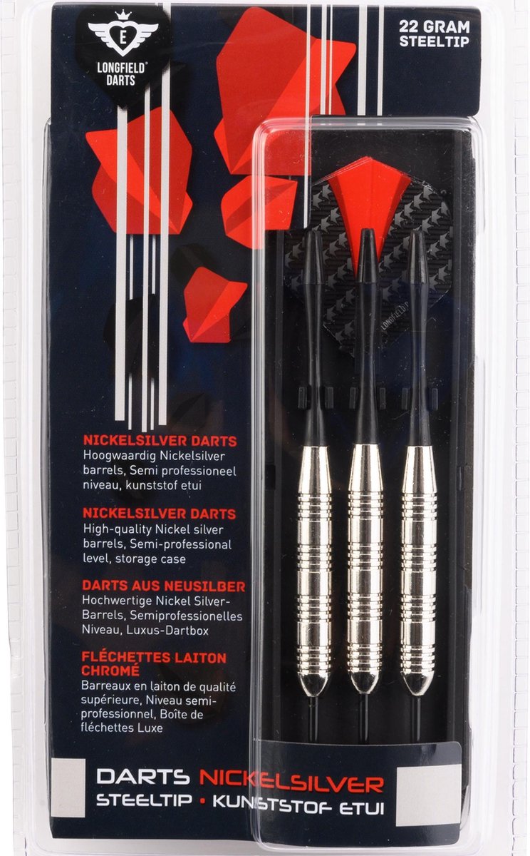 Longfield Games 2x Set van 3 dartpijlen Longfield darts nickel silver 22 grams - Darten/darts sport artikelen pijltjes nickel silver - Kinderen/volwassenen
