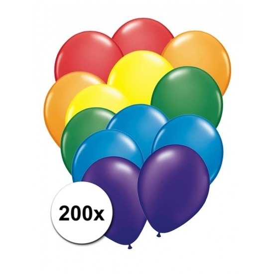 200x Regenboog kleuren ballonnen - Feestversiering - Regenboog decoratie