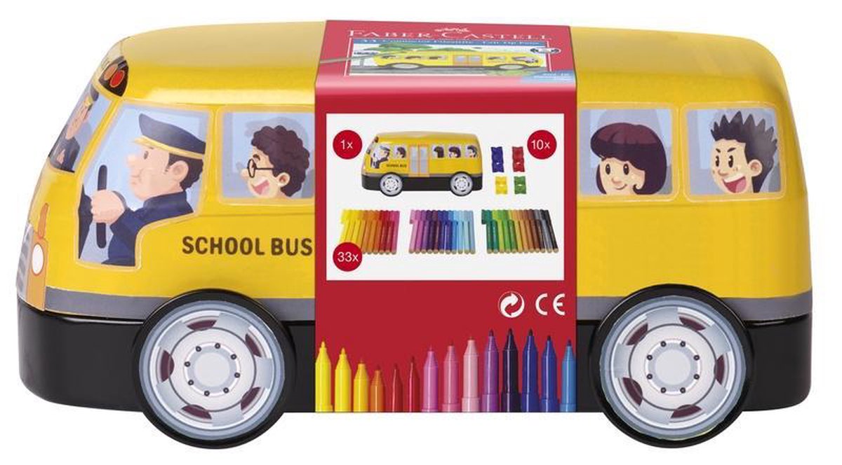 Faber Castell viltstiften Faber-Castell Connector 33 stuks met 10 clips in 'bus'