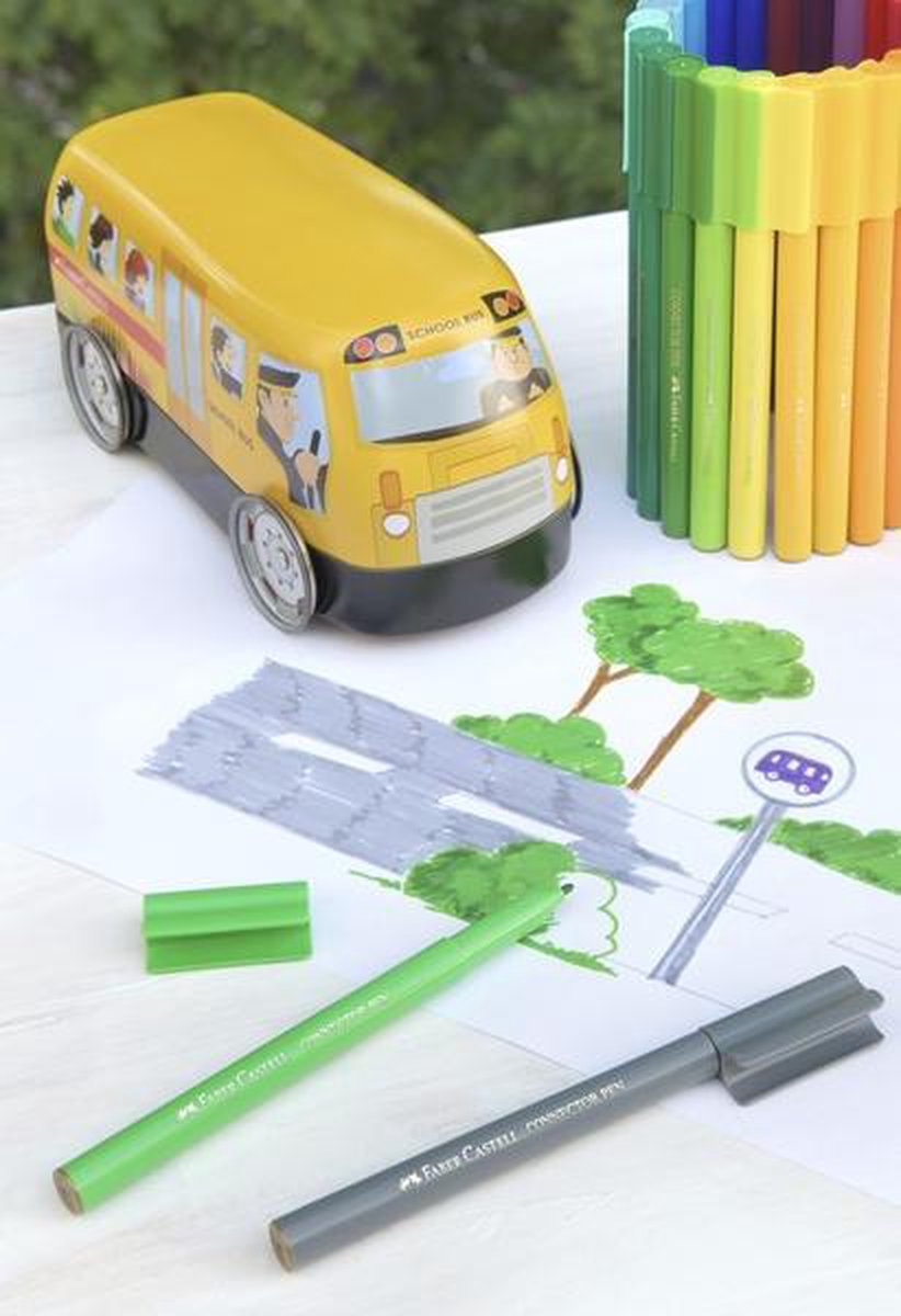 Faber Castell viltstiften Faber-Castell Connector 33 stuks met 10 clips in 'bus'