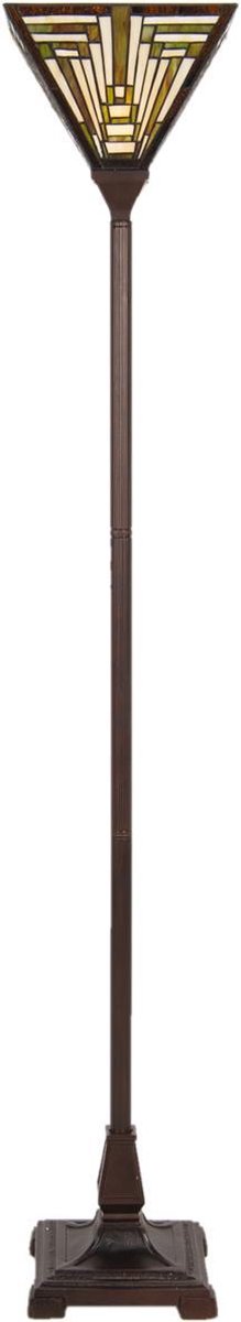 Clayre & Eef Vloerlamp tiffany - 31*31*187 cm e27/max 1*60w - multi - glas / polyresin - rechthoek - lumilamp - 5LL-6079 - Beige