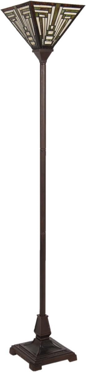 Clayre & Eef Vloerlamp tiffany - 31*31*187 cm e27/max 1*60w - multi - glas / polyresin - rechthoek - lumilamp - 5LL-6079 - Beige