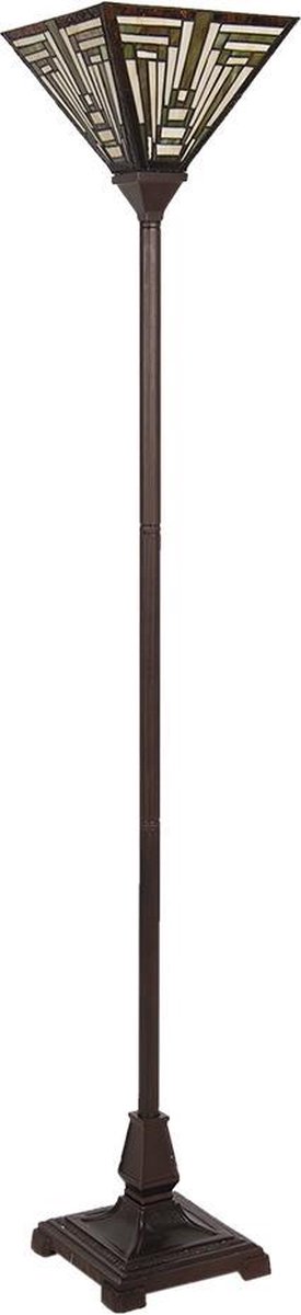 Clayre & Eef Vloerlamp tiffany - 31*31*187 cm e27/max 1*60w - multi - glas / polyresin - rechthoek - lumilamp - 5LL-6079 - Beige