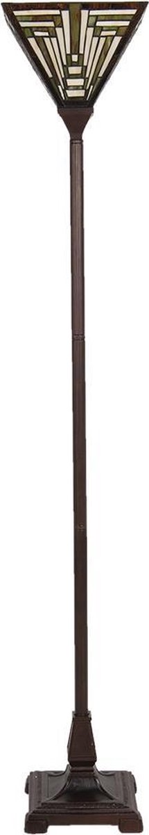 Clayre & Eef Vloerlamp tiffany - 31*31*187 cm e27/max 1*60w - multi - glas / polyresin - rechthoek - lumilamp - 5LL-6079 - Beige