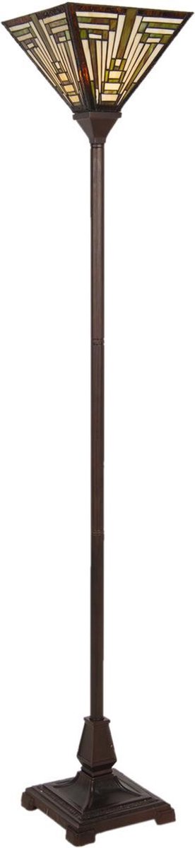 Clayre & Eef Vloerlamp tiffany - 31*31*187 cm e27/max 1*60w - multi - glas / polyresin - rechthoek - lumilamp - 5LL-6079 - Beige