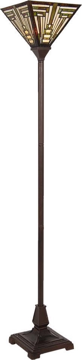 Clayre & Eef Vloerlamp tiffany - 31*31*187 cm e27/max 1*60w - multi - glas / polyresin - rechthoek - lumilamp - 5LL-6079 - Beige