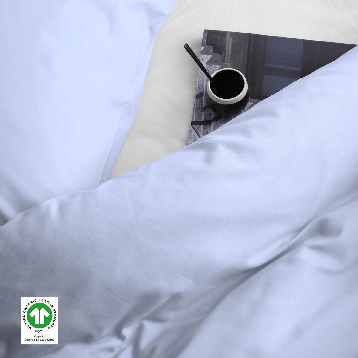 Damai Laken Biologisch Katoen Satijn - sky blue - Blauw