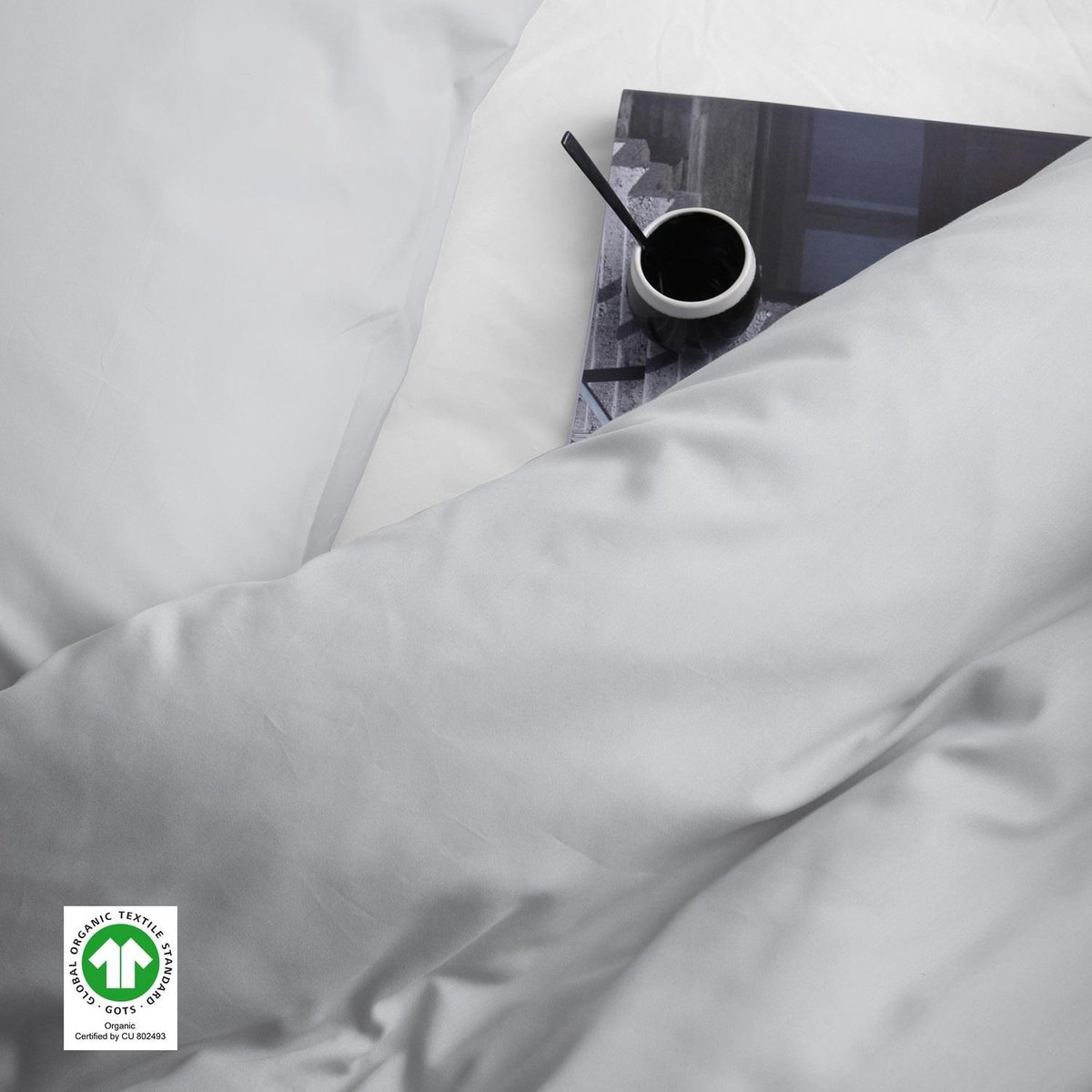 Damai Topper Hoeslaken Biologisch Katoen Satijn - light grey - Grijs