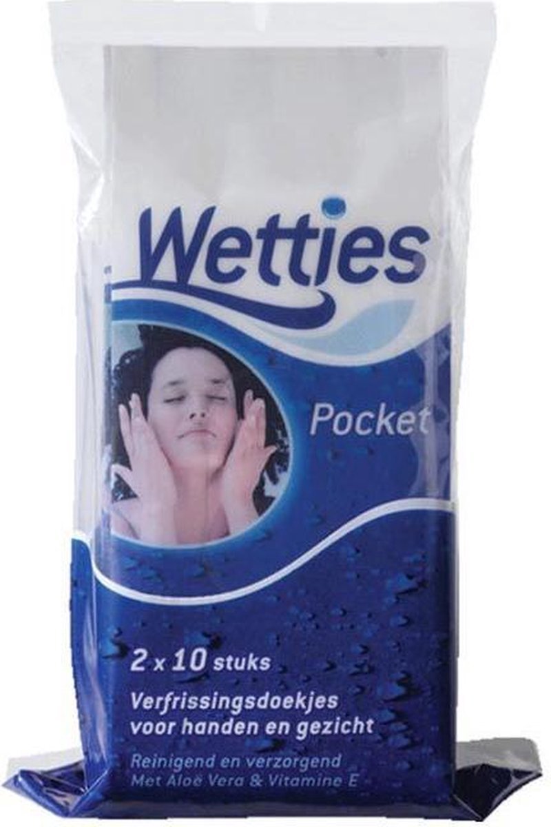 Wetties Pocket Pack Verfrissingsdoekjes Voor Handen en Gezicht 20stuks