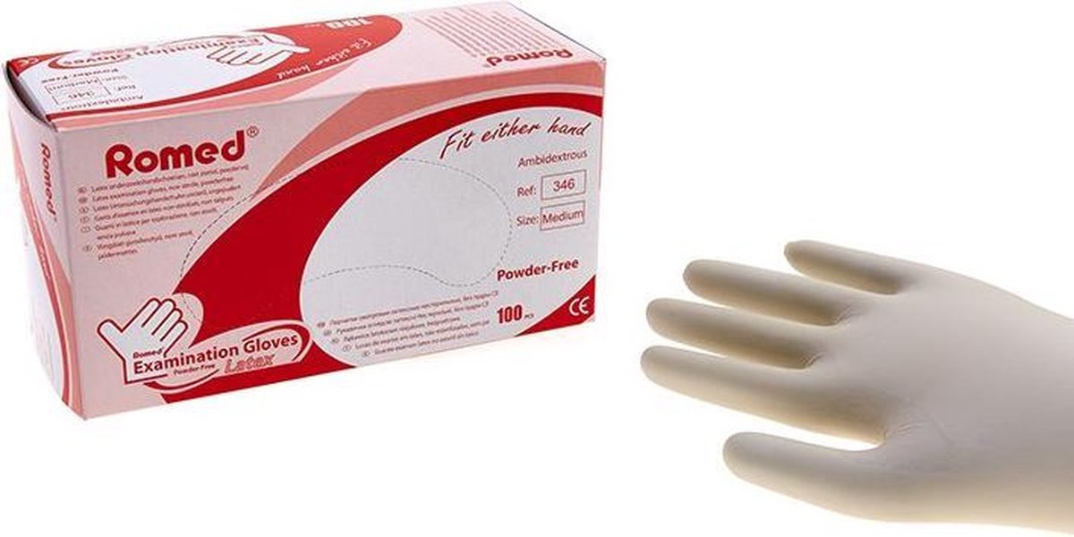 Romed Latex Handschoen Natural Spray Poedervrij L
