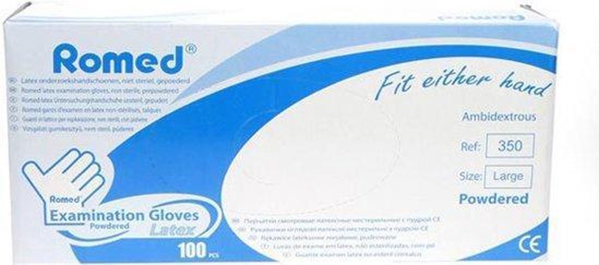 Romed Latex Handschoen Natural Spray Poeder L