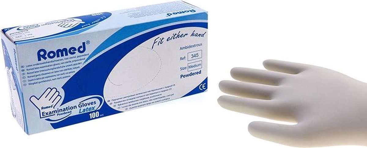 Romed Latex Handschoen Natural Spray Poeder L