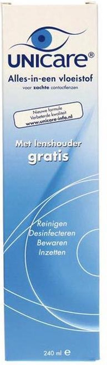 Unicare Lenzenvloeistof Alles-in-een Voor Zachte Lenzen Met Gratis Lenshouder