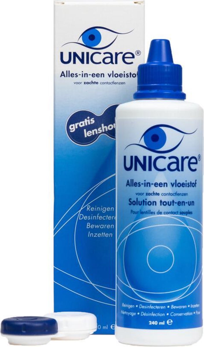 Unicare Lenzenvloeistof Alles-in-een Voor Zachte Lenzen Met Gratis Lenshouder