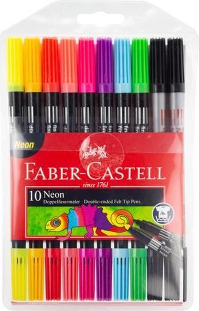 Faber Castell viltstiften Faber-Castell Duo neon kleuren in etui a 10 stuks
