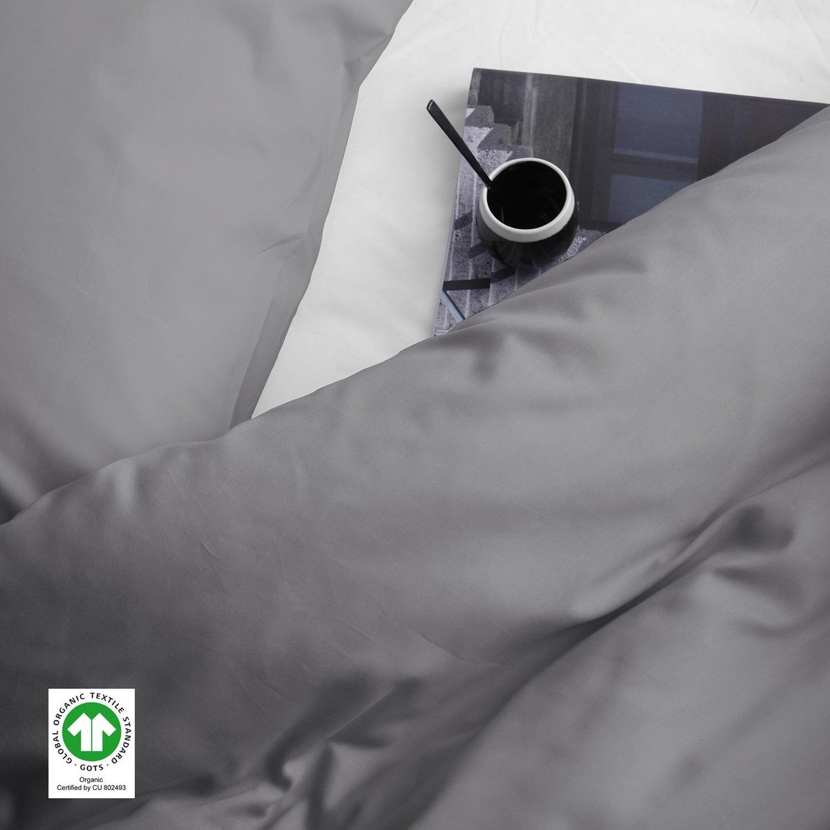 Damai Topper Hoeslaken Biologisch Katoen Satijn - anthracite - Grijs