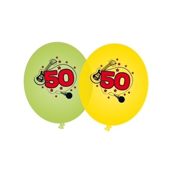 8x stukse en gele ballonnen 50 jaar - Verjaardag leeftijdsversiering feestartikelen - Groen