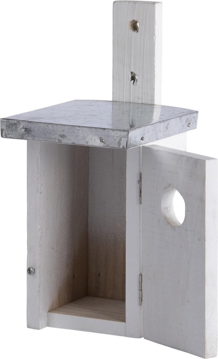 Houtente vogelhuisje/nestkastje winterkoning - Tuindecoratie vogelnest nestkast vogelhuisjes - tuindieren - Wit