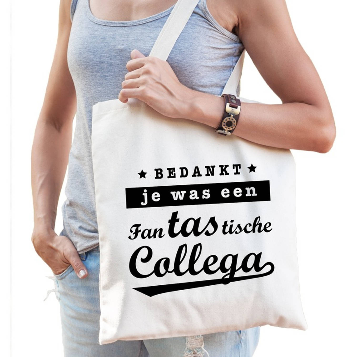 Bellatio Decorations Cadeau Tas Naturel Katoen Met De Tekst Fantastische Collega - Kadotasje / Shopper Voor Collega Dames