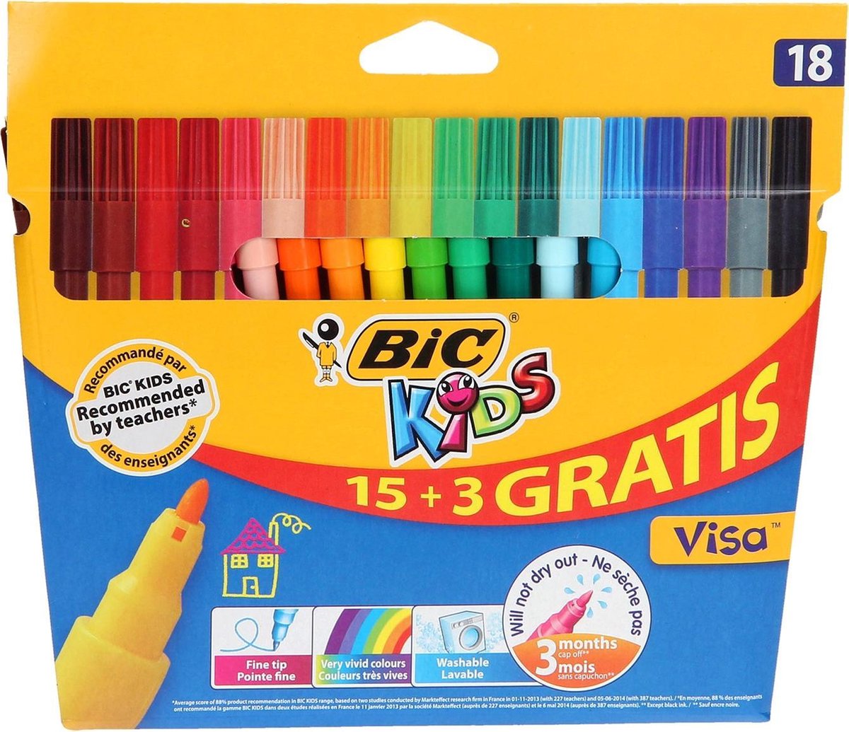 Bic Kids Viltstiften Visa, Ophangdoosje Met 15 + 3 Gratis