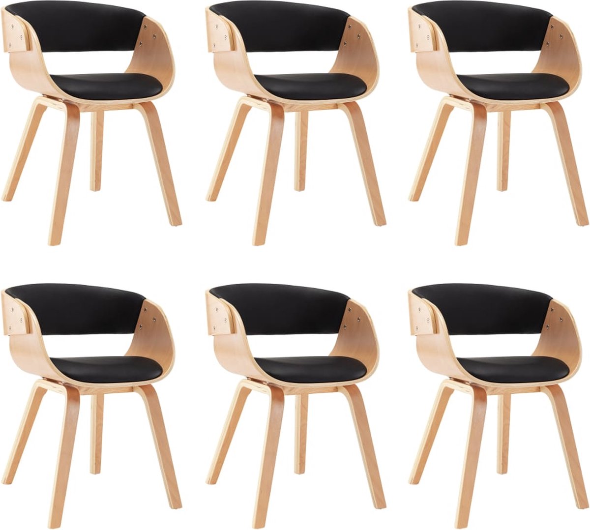 Vidaxl Eetkamerstoelen 6 St Gebogen Hout En Kunstleer - Zwart