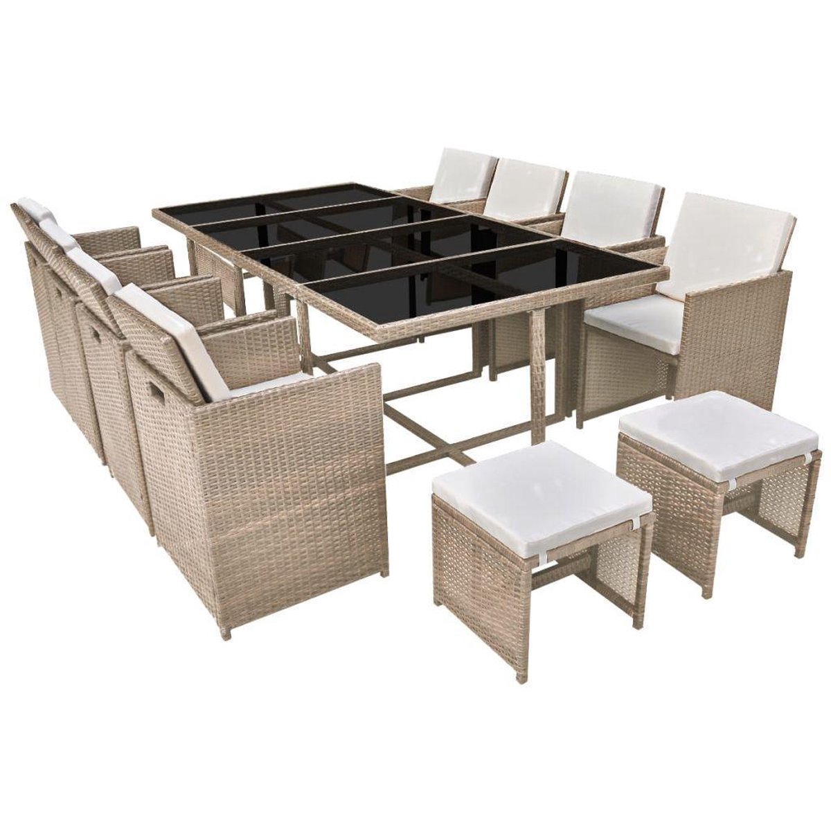 Vidaxl 13-delige Tuinset Met Kussens Poly Rattan - Beige