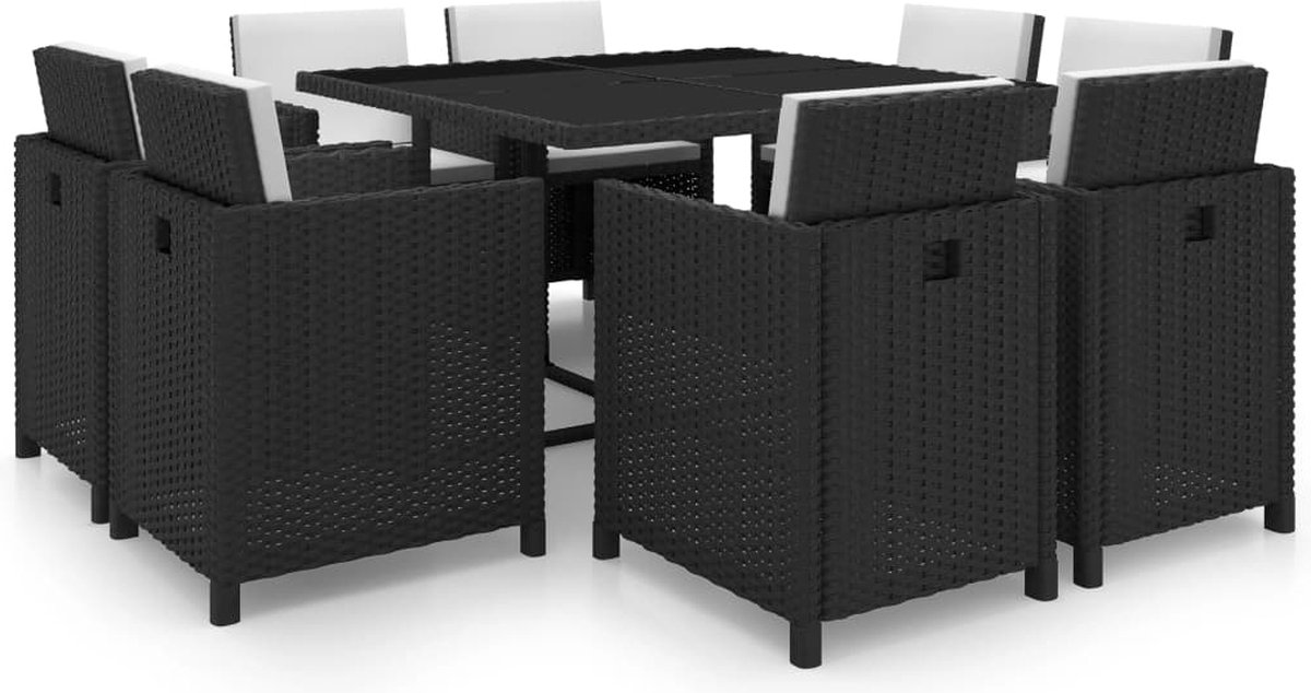 Vidaxl 9-delige Tuinset Met Kussens Poly Rattan - Zwart