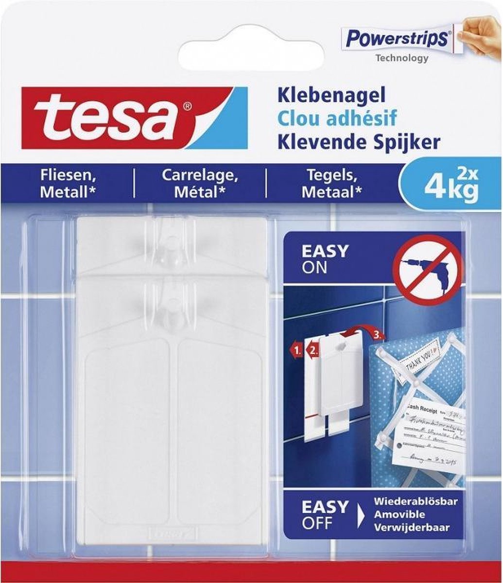 Tesa Klevende Spijker Voor Metaal En Tegels 2x 4kg 77766 - Wit