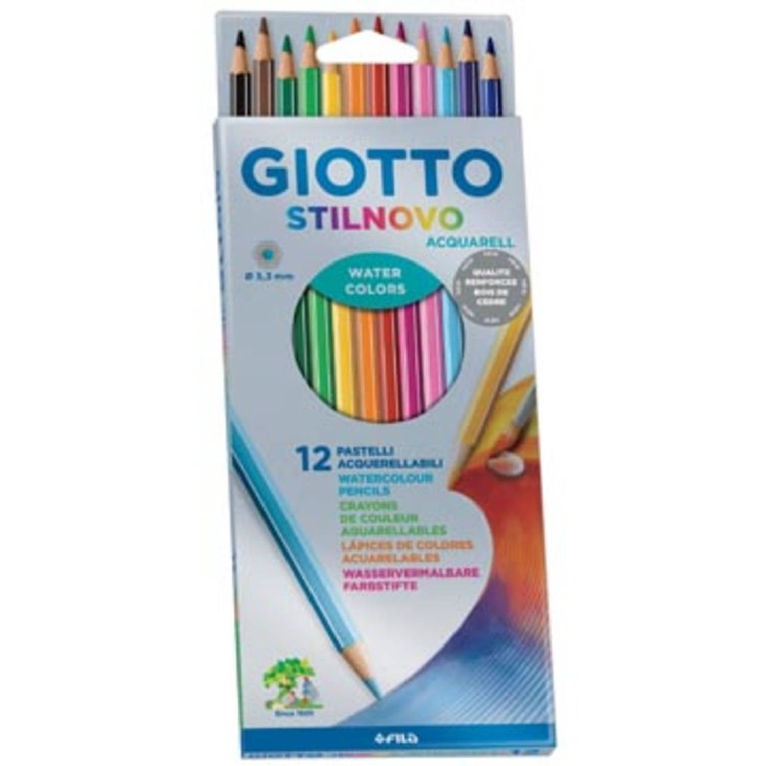 Giotto Stilnovo Aquarelpotloden, Kartonnen Etui Met 12 Stuks In Geassorteerde Kleuren